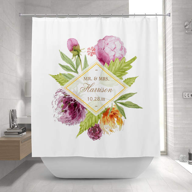 Beautiful Floral Blossom Just Married Wedding Date Shower Curtain
