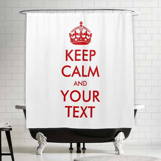 Classic Red White Keep Calm and Custom Text Shower Curtain