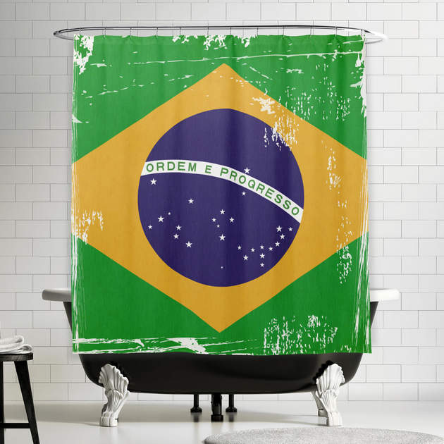 Distressed Grunge Brazil Flag Bandeira do Brasil Shower Curtain-0