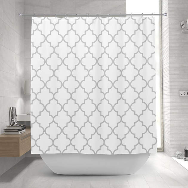 Elegant Gray White Moroccan Quatrefoil Pattern Shower Curtain