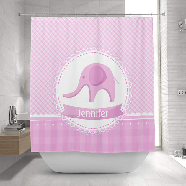 Cute Elephant Custom Name Shower Curtain, Pink Elephant Shower Curtain