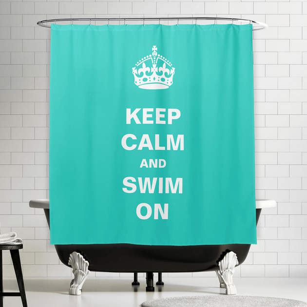 Keep Calm and Swim On Turquoise Teal Green Shower Curtain-0