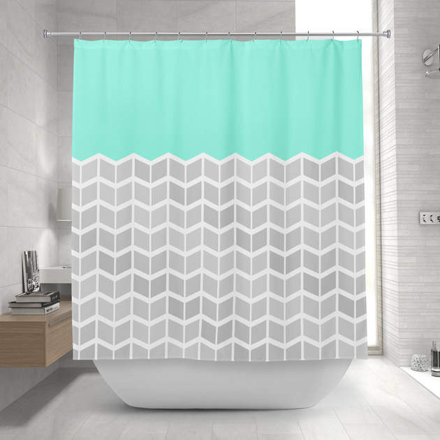 Pastel Chic Herringbone Zigzag Pattern Teal Green Shower Curtain