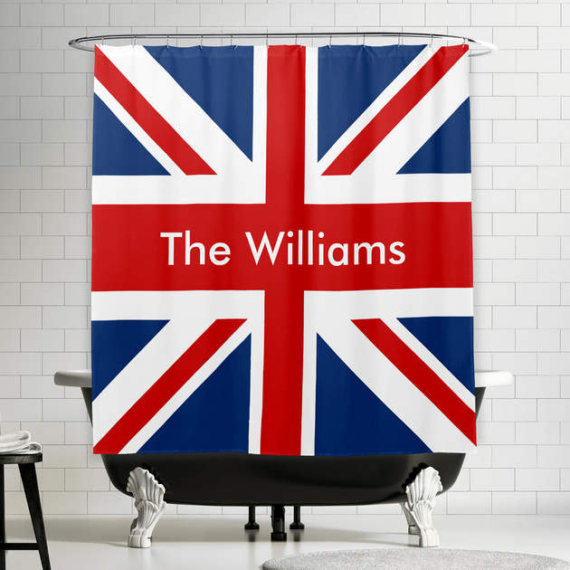 UK Flag United Kingdom Union Jack with Custom Text Shower Curtain